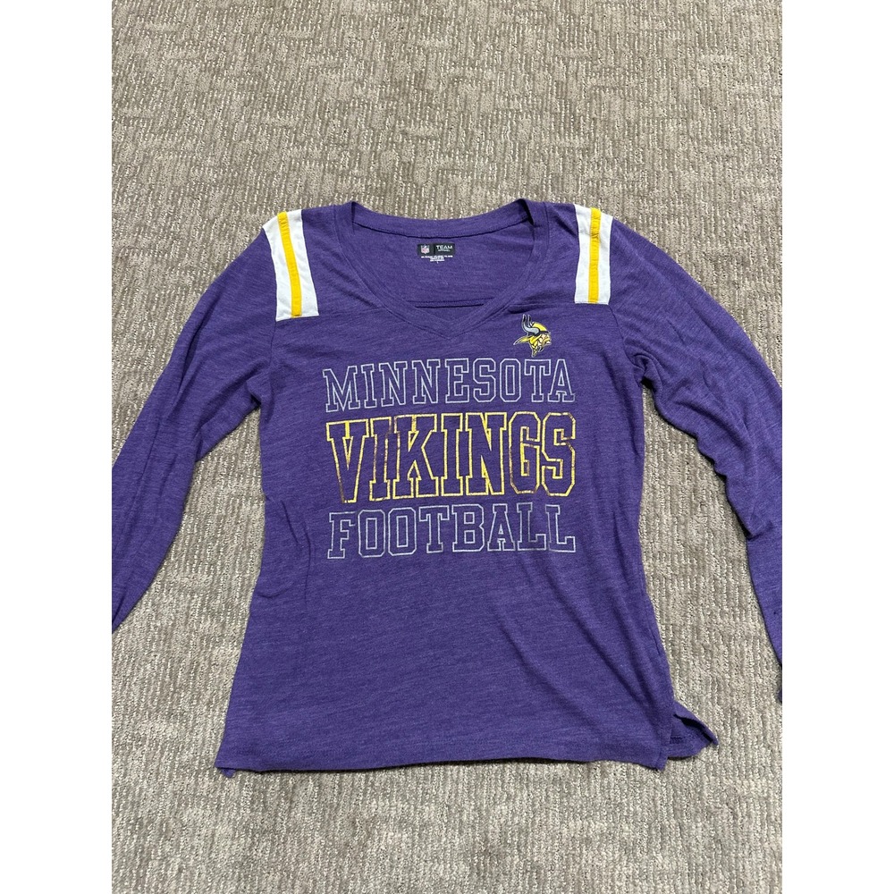 NFL Team Apparel Minnesota Vikings Womens Purple Long Sleeve V-Neck Shirt Large